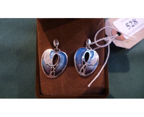 Silver and enamel Art Noveau style pair of ear drops 