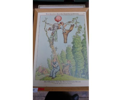 Pine framed, comical print of Hop Picking times in the Guinness fields