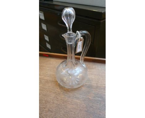 Etched glass handled Edwardian sherry decanter with stopper
