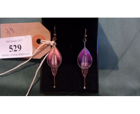 Silver and enamel Art Noveau style ear drops
