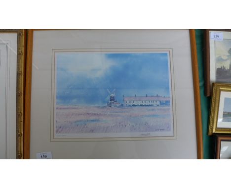 Framed coloured print of Cley Mill, Norfolk signed Martin Sexton  