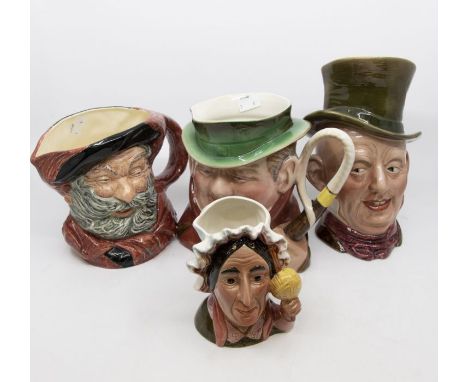 Four character jugs to include: vintage large Beswick character jug depicting Tony Weller, factory stamp and incised pattern 