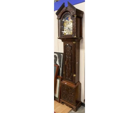 Samuel Philips of Oswestry 18th Century longcase clock with night and day moon dial above square face with dial set with Arab