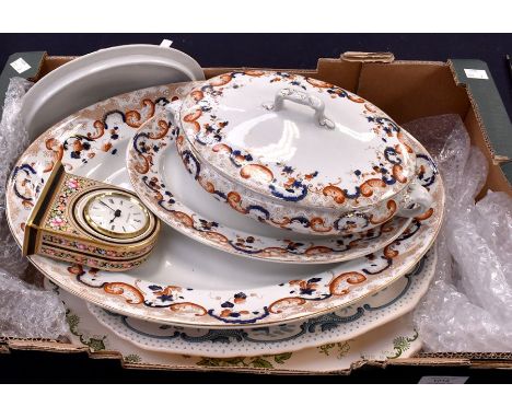 A collection of early 20th Century Burslem dinner wares, along with Worcester dinner wares, a Wedgwood clock, blue and white 