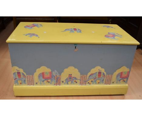 Early 20th century pine trunk, painted and used as a toy box