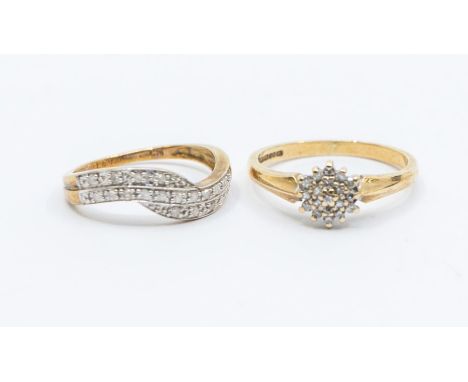 A diamond and 9ct gold diamond dress ring, comprising two entwined rows of grain set diamonds, total diamond weight approx 0.