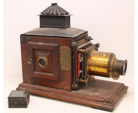Lantern: A Riley Bros Limited, Bradford, magic lantern, 'The Monarch', complete with a collection of fifteen assorted slides 