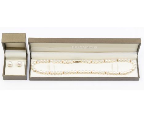 A cultured pearl and 9ct gold necklace, comprising off round cultured pearls approx 6.5mm, with alternate gold bead decoratio