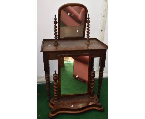 Hall table along with mirror together with a Victorian toilet swing mirror both as found