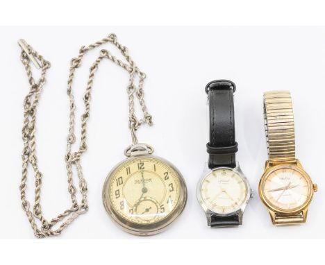 An Ingram Pocket watch and chain; a MuDu gold-plated wristwatch and an Accurist wristwatch