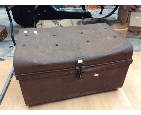 Early 20th Century large metal travel trunk