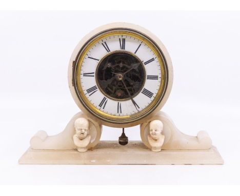 A late 19th Century alabaster mantle clock, open facebase needs to be glued AF