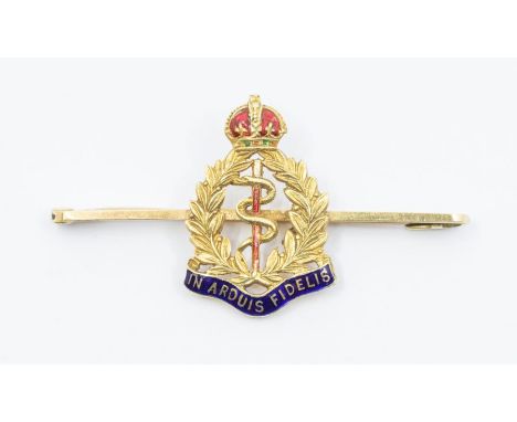 A 15ct gold and enamel Royal Medical core sweetheart brooch, length 50mm, total gross weight approx 5.2gms   Further informat