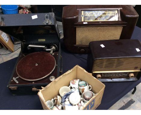 Bakerlite Table Top Radiogram Philips and Ekco along with Portable Picnic 78 Record Player and collection of crested wares