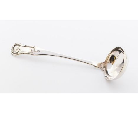 A George IV Scottish silver hourglass pattern small sauce ladle, hallmarked Patrick Sutherland, Edinburgh 1827, length approx