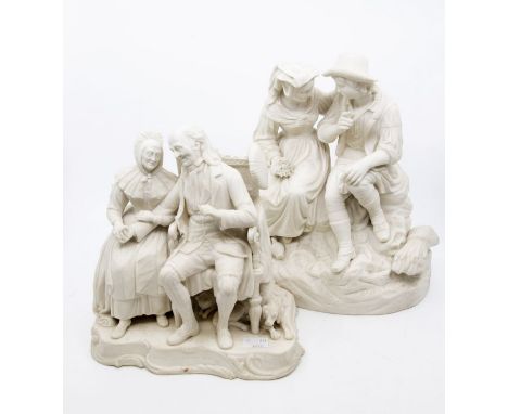 Two late 19th Century bisque figures of the Sheppard and Shepherdess and John Anderson My Jo both in good conditionno cracks
