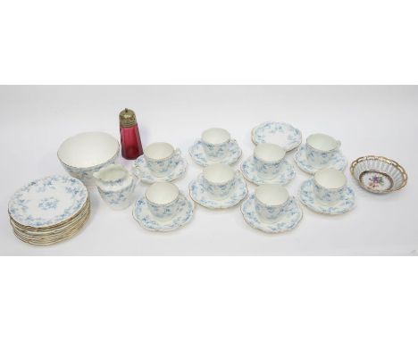 A  collection of early 20th century Foley and Shelley china, together with a cranberry glass sugar shaker, a Dresden dish and