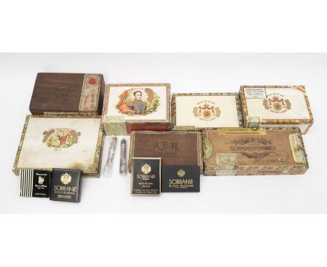 A collection of vintage cigar boxes, all empty comprising: Bolivar, Punch (2), Romeo y Julieta, AER Londres, Taconia, Schimme
