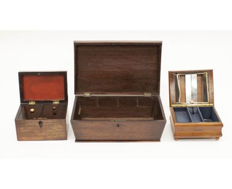 A small George III mahogany tea caddy with two compartments; green and black tea, along with late Georgian writing / trinket 