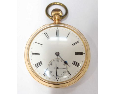 A Victorian 18ct gold open faced pocket watch by Camerer Kuss & Co, the white enamel dial with black Roman numerals and subsi