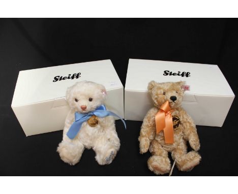 Two modern Steiff teddy bears - George Royal Baby bear, and a blond mohair bear, both boxed.