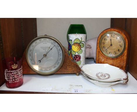 SECTION 21. A brass cased Mk 3 Aneroid barometer together with a small satinwood domed top mantel clock and a quantity of cer