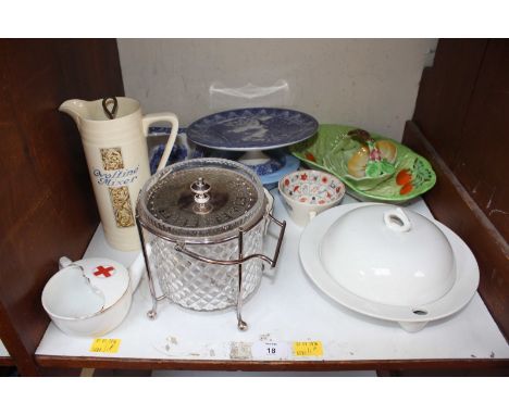 SECTION 18 - Various ceramic items including items of blue and white, a Beswick leaf moulded dish and a pap feeder among othe