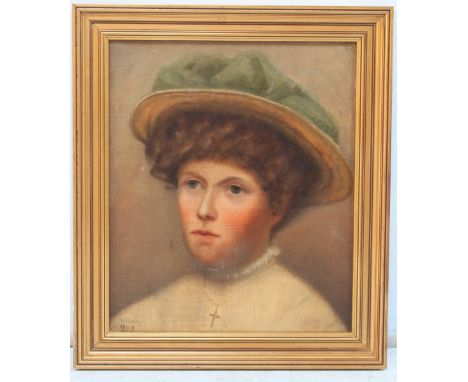 M.Hardy - Portrait study of Mabel Dimmer who died in 1928, signed and dated 1909, oil on canvas.