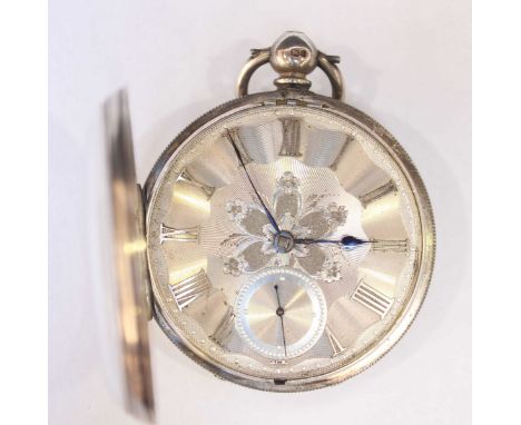 A Victorian silver pocket watch by John Cameron of Kilmarnock. The silvered engine turned dial with applied numerals and subs