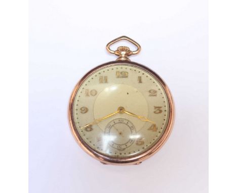 An Art Deco 9ct gold open face slim pocket watch, the silvered dial with applied Arabic numerals. With 15 jewel movement, the