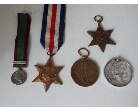 World War One and Two - two WW1 British campaign medals both inscribed to the rim 79605 Pte M Wilkinson Durh L I, WW2 1939-19