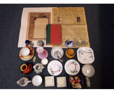 A good lot comprising a quantity of ceramics to include Shelley, Poole Pottery, Noritake and similar, 2 white metal tongs and
