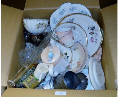 BOX CONTAINING ASSORTED CERAMICS, TEAPOT, VICTORIAN TEA WARE, GLASS WARE, EPNS WARE & GENERAL BRIC-A-BRAC     