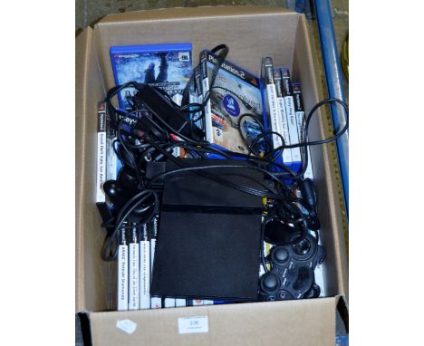 BOX CONTAINING PLAYSTATION 2 CONSOLE WITH VARIOUS ACCESSORIES     