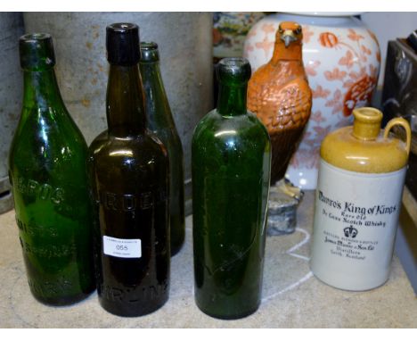 BESWICK EAGLE DECANTER, CERAMIC DECANTER & 4 VARIOUS OLD GLASS BOTTLES     