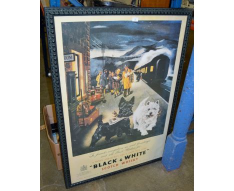 LARGE FRAMED ADVERTISING PICTURE - BLACK & WHITE SCOTCH WHISKY     