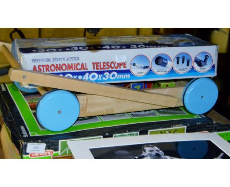 SUBBUTEO GAME, PLAY CART & MODERN TELESCOPE IN BOX     