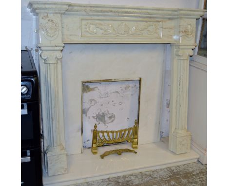 MARBLE FIRE SURROUND WITH BACK PLATE & HEARTH     
