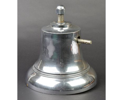 *Fire Engine Bell. Mid-20th century Merryweather chromed fire engine bell,  with fixing post, clapper handle and clapper, 31c