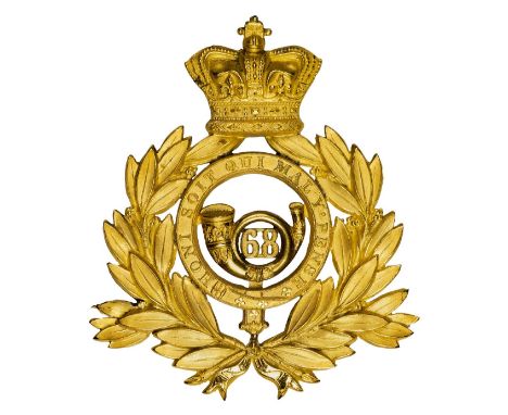 *68th (Durham Light Infantry) Foot. Victorian Officer's "Last Shako" badge, circa 1869-1878,  gilt brass with laurel wreath s