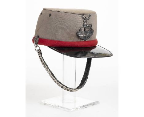 *Hertfordshire Rifle Volunteers. Rare Victorian Officer's shako,  grey cloth with red band and black composite peak, with whi