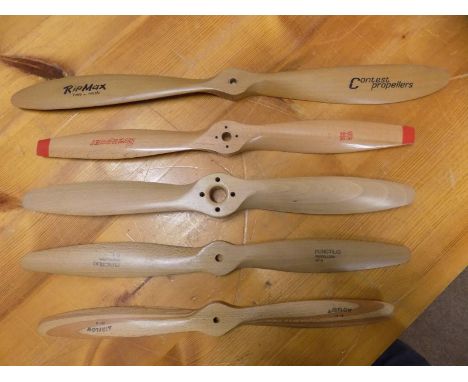 *Drone Propeller. A collection of 5 wooden drone propellers,  including an Airflow 18-6, 46cm long, a Punctilio 20-5, 51cm lo