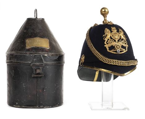 *Cork Royal Garrison Artillery (Militia). Victorian blue cloth helmet (1881-1901),  with brass helmet plate applied with silv