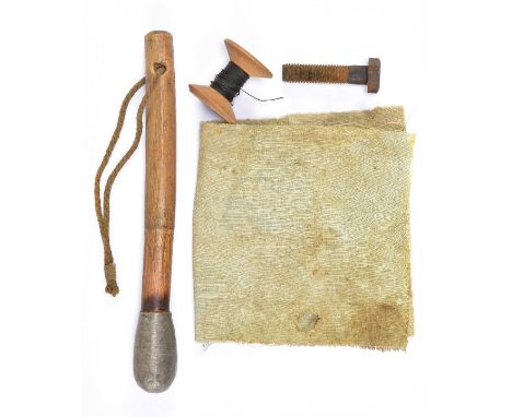 *SOE. WWII RAF / SOE escape and evasion cotton reel,  with hidden compass, together with related items including an SOE cosh 