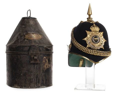 *The Hampshire Regiment. Officer's Home Service blue cloth helmet (1902-1914),  with brass helmet plate with the Royal Tiger 