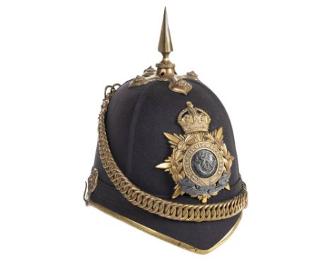 *The Oxfordshire and Buckinghamshire Light Infantry. Officer's Home Service green cloth helmet (1908-1939),  with brass helme