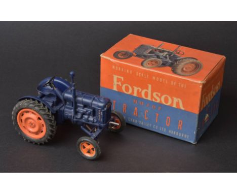 *Chad Valley. Fordson Major Tractor,  working mechanical model, in dark blue, 19.5cm long with original card box, showing lit