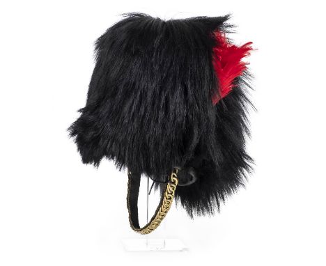 *Elizabeth II Guard's Bearskin Other Rank's helmet,  with black fur and red feather plume, original lining with cane construc