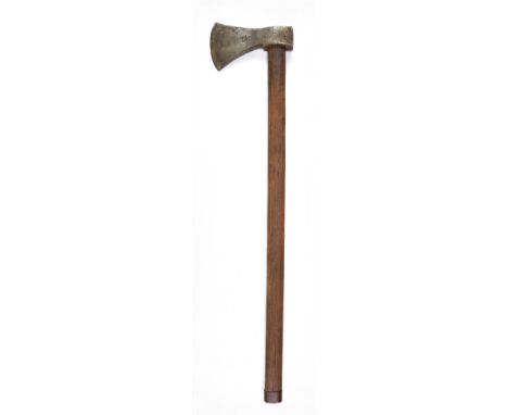 *Royal Flying Corps. Scarce WWI Mac vehicle axe,  the large iron head stamped 'MAC', the wooden handle dated '1914', 101cm lo