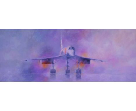 *Aynscomb-Harris (Martin John, 1937-2016). Concorde,  large scale oil on board, showing Concorde on a runway with afterburner